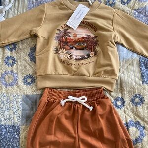 Kids' Tan Graphic Sweatshirt Set